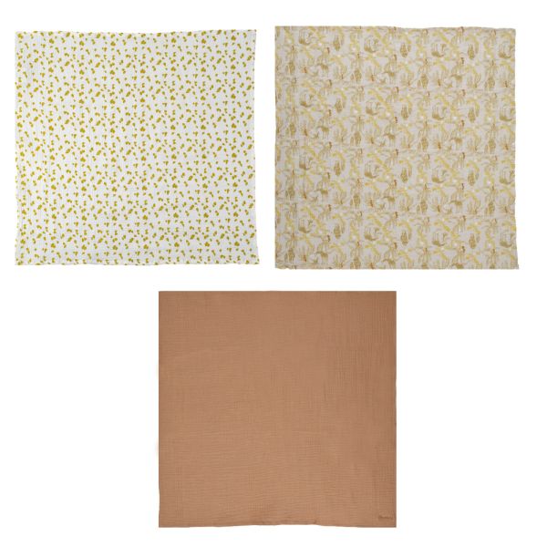 Lot de 3 langes mousseline 60x60cm Honey Moon