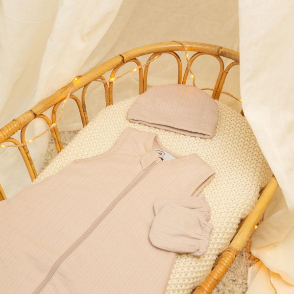 Lot bonnet et moufles Sable