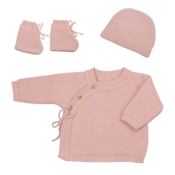 Lot brassière bonnet et chaussons 0-1 mois Rose Nude