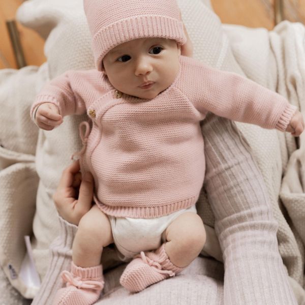 Lot brassière bonnet et chaussons 0-1 mois Rose Nude