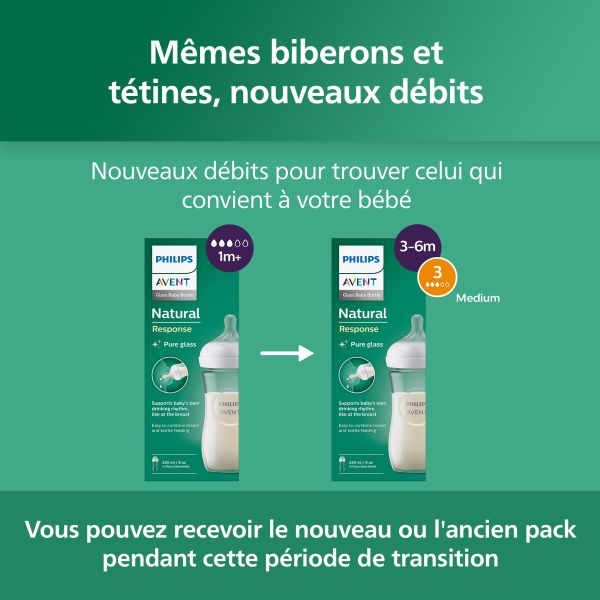 Lot de 2 biberons Natural response verre 240 ml