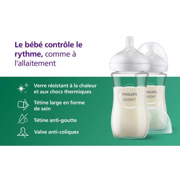 Lot de 2 biberons Natural response verre 240 ml
