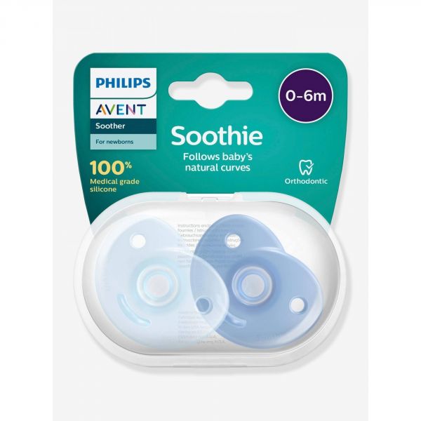 Lot de 2 sucettes Bleu 0/6 mois - Soothie coeur