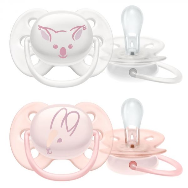 Lot de 2 sucettes Ultra douces 0/6 mois Lapin et blanc