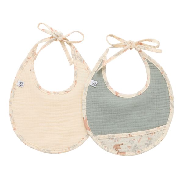 Lot de 2 bavoirs gaze de coton - Jardin enchanté