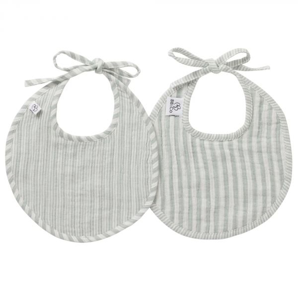 Lot de 2 bavoirs gaze de coton - Soft Stripes vert de gris