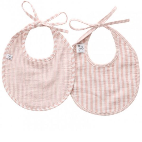 Lot de 2 bavoirs gaze de coton - Soft Stripes vieux rose