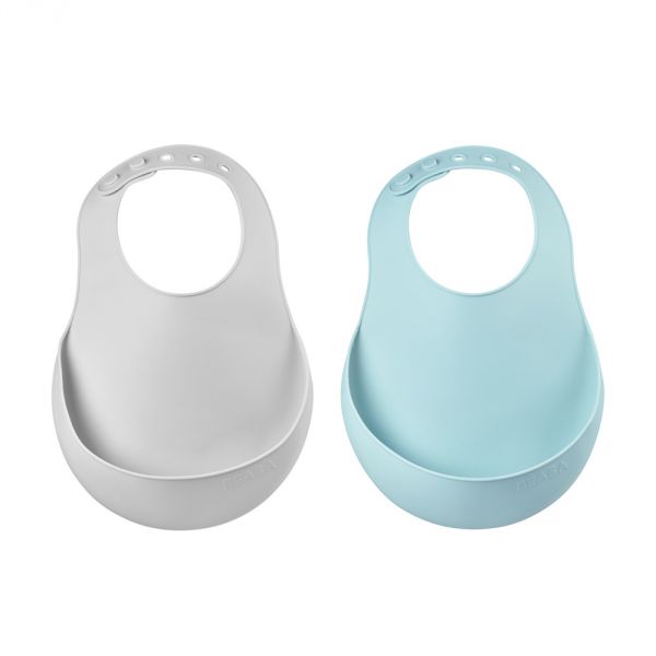 Lot de 2 bavoirs en silicone Light mist et Airy green