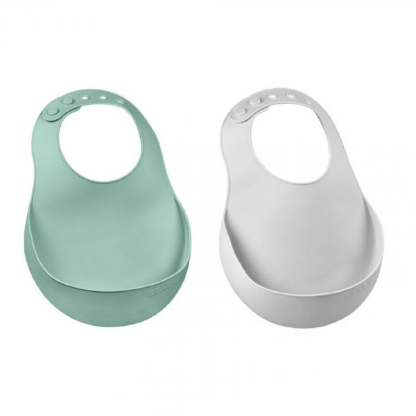 Lot de 2 bavoirs en silicone Light mist et Sage green