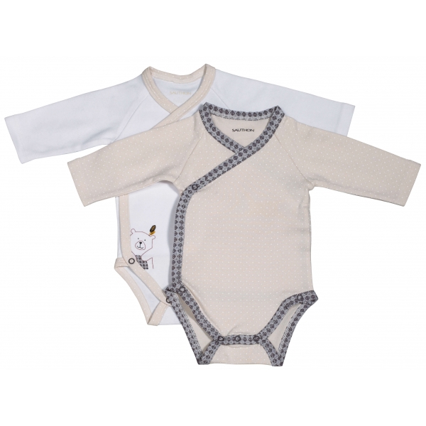 Lot de 2 bodies blanc/beige naissance Timouki