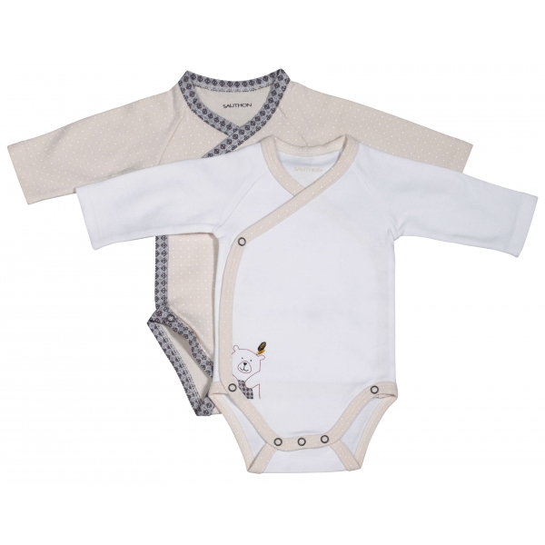 Lot de 2 bodies blanc/beige 3 mois Timouki