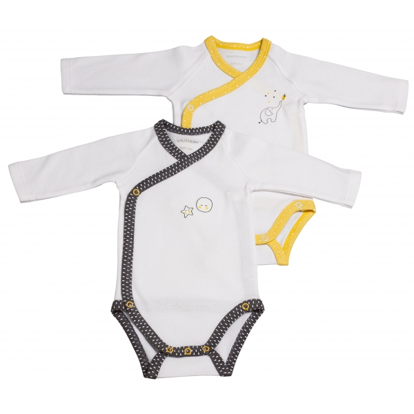 Lot de 2 bodies gris/jaune 1 mois Babyfan