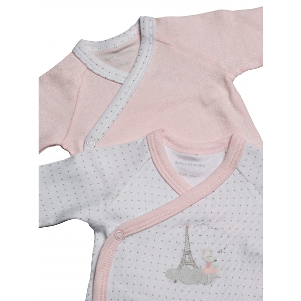 Lot de 2 bodies blanc/rose 1 mois Lilibelle