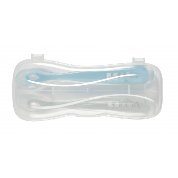 Lot de 2 cuillères 1er âge silicone avec boîte de transport Windy blue