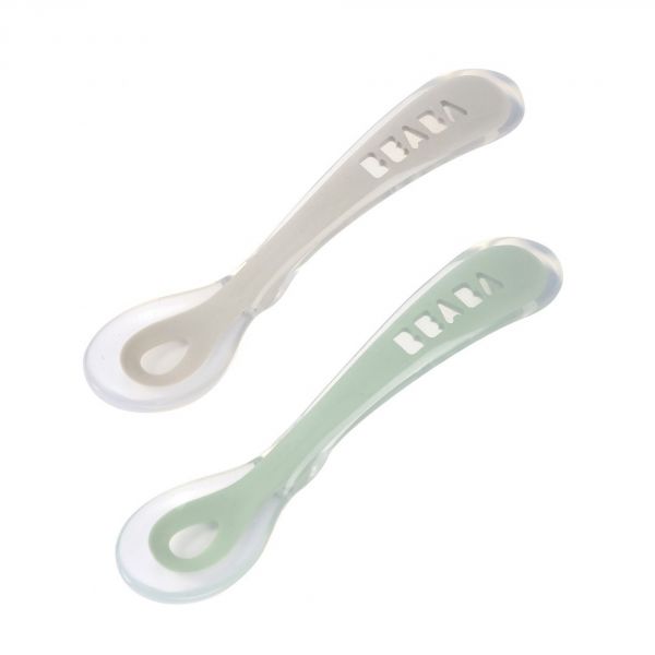 Lot de 2 cuillères 2ème âge silicone avec boîte de transport Sage green