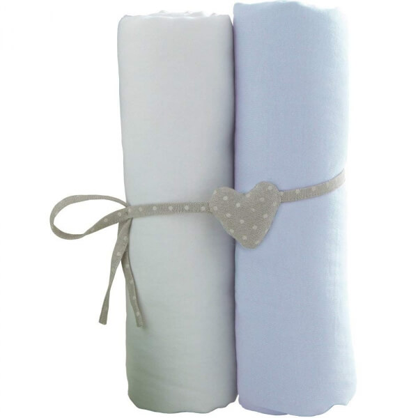 Lot de 2 draps housse 60x120 cm Blanc et bleu