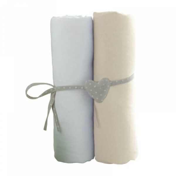 Lot de 2 draps housse 60x120 cm Blanc et écru