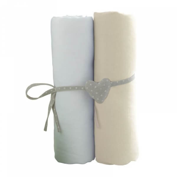 Lot de 2 draps housse 70x140 cm Blanc et écru