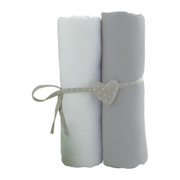 Lot de 2 draps housse 60x120 cm Blanc et gris