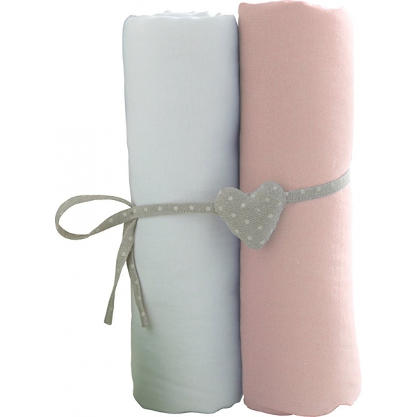 Lot de 2 draps housse 60x120 cm Blanc et rose