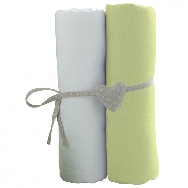 Lot de 2 draps housse 60x120 cm Blanc et vert