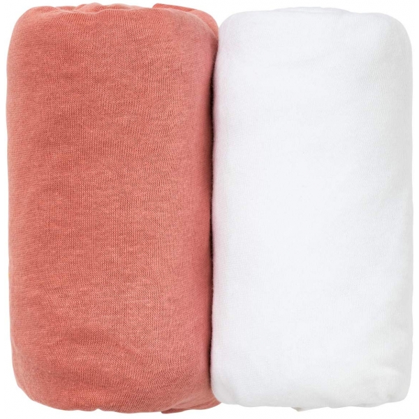 Lot de 2 draps housse 60x120 cm Blanc et terracotta