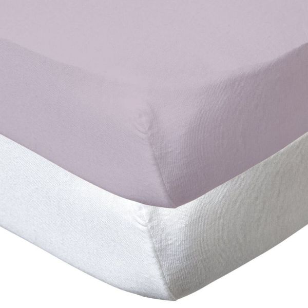 Lot de 2 Draps housse jersey bio Lilas - Blanc