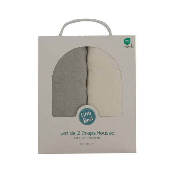 Lot de 2 Draps housse jersey bio 70 x 140 cm - Ecru / Gris