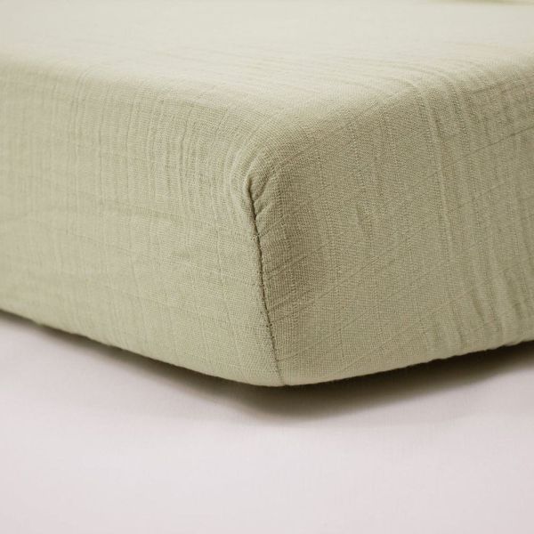 Lot de 2 Draps housse Double gaze 70 x 140 cm - Ecru / Vert mousse