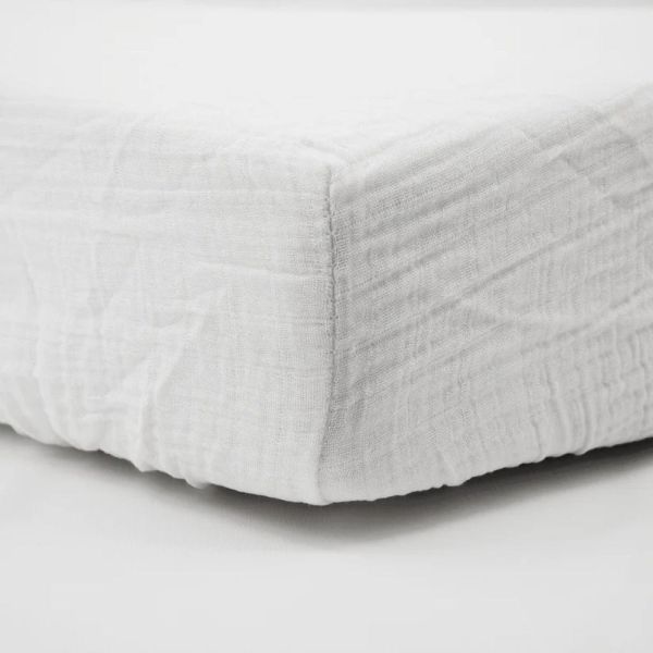 Lot de 2 Draps housse Double gaze 70 x 140 cm - Ecru / Vert mousse