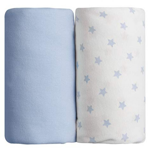 Lot de 2 draps housse 60x120 cm bleu et étoiles bleu