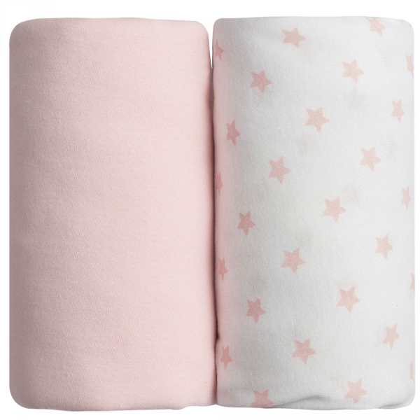 Lot de 2 draps housse 60x120 cm Rose et étoiles rose