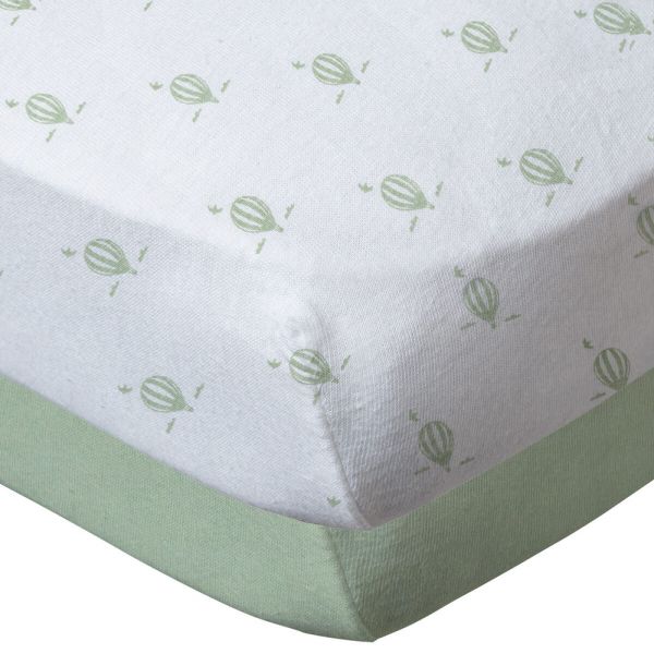 Lot de 2 draps housse 60x120 cm - Montgolfières / Vert amande