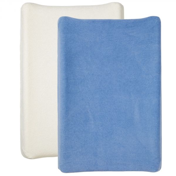 Lot de 2 housses matelas à langer 50 x 70 cm Blanc - Bleu