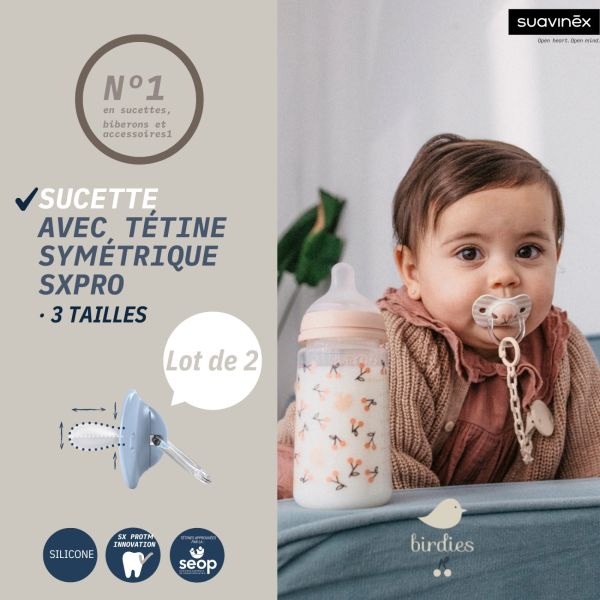 Lot de 2 sucettes symétriques SX Pro Birdies 0-6 mois Beige