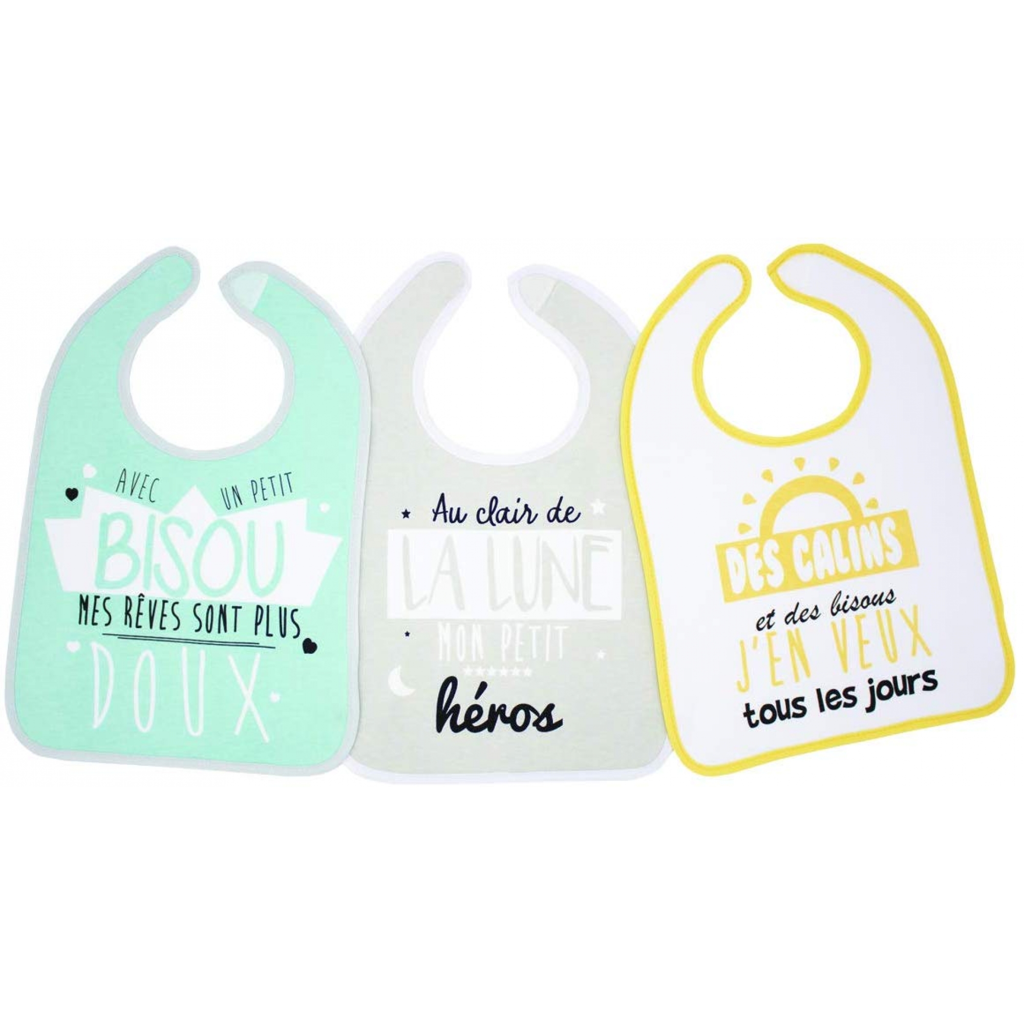 Babycalin Lot De 3 Bavoirs 1er Age Message Made In Bebe