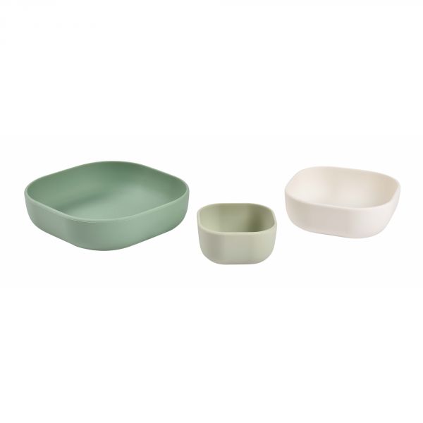 Lot de 3 bols silicone Sage green / Cotton / Misty green