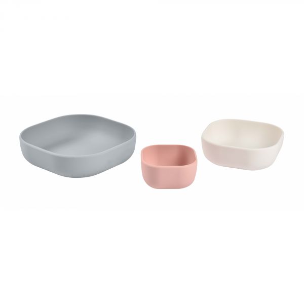 Lot de 3 bols silicone Velvet grey / Cotton / Dusty rose