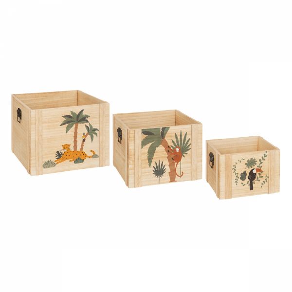Lot de 3 cagettes de rangement Jungle