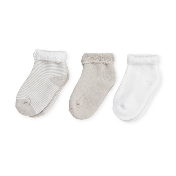 Lot de 3 paires de chaussettes bébé 0/3 mois rayures beige-blanc