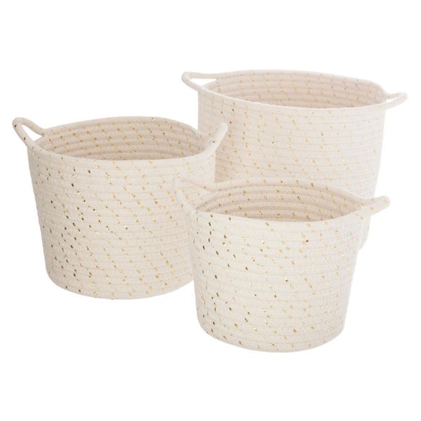 Lot de 3 paniers coton lurex beige