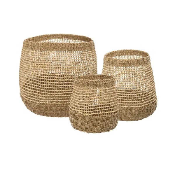 Lot de 3 paniers ronds Giulia roseau naturel
