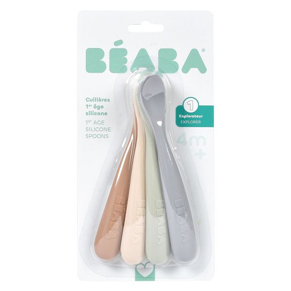 Lot de 4 cuillères bébé 1er âge silicone Natural