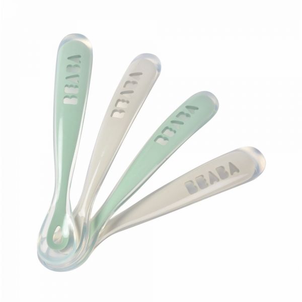 Lot de 4 cuillères 1er âge silicone Velvet Grey et Sage Green