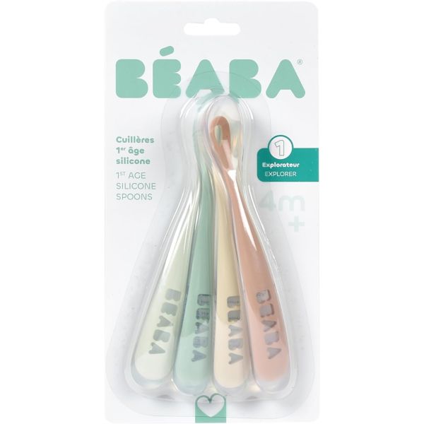 Lot de 4 cuillères bébé 1er âge silicone Natural