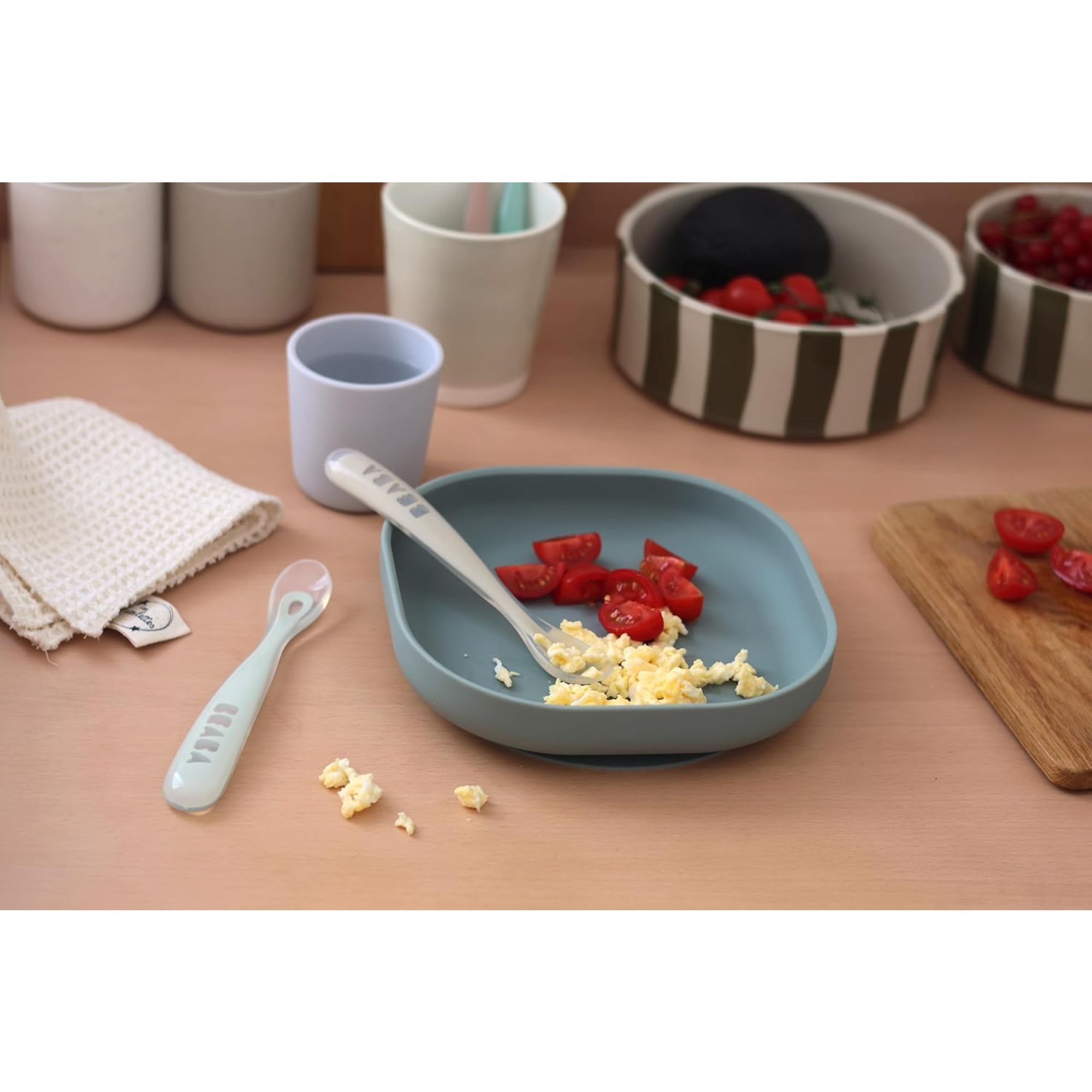 Lot De 4 Cuillères De Sevrage Bébé Silicone Et Bois - Violet/Gris/Rose - Wriggle & Giggle