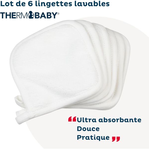Lot de 6 lingettes en coton lavables et réutilisables