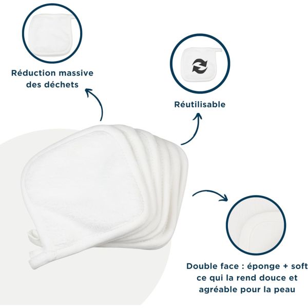 Lot de 6 lingettes en coton lavables et réutilisables
