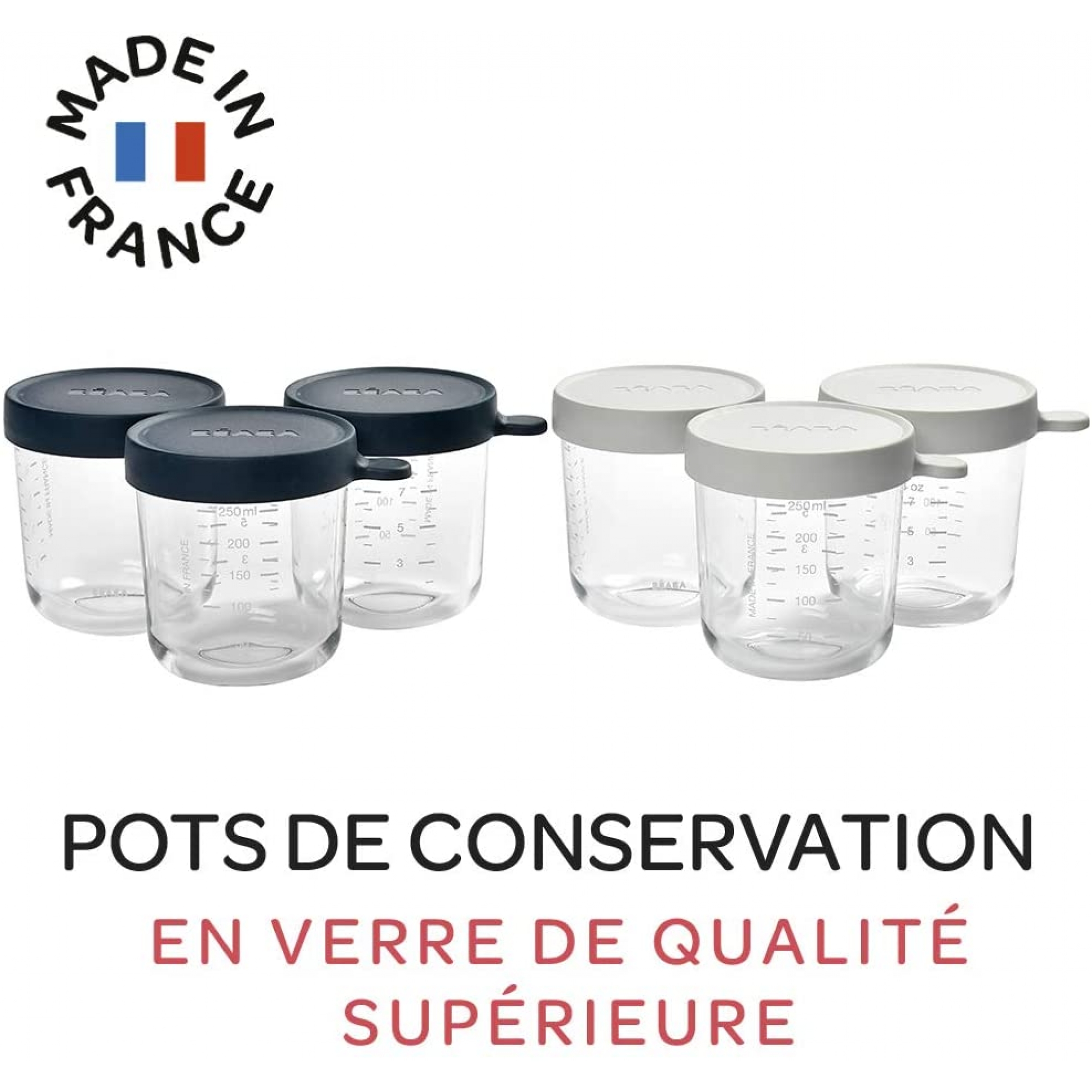 Beaba Lot De 6 Pots De Conservation Portion Verre 250 Ml Made In Bebe