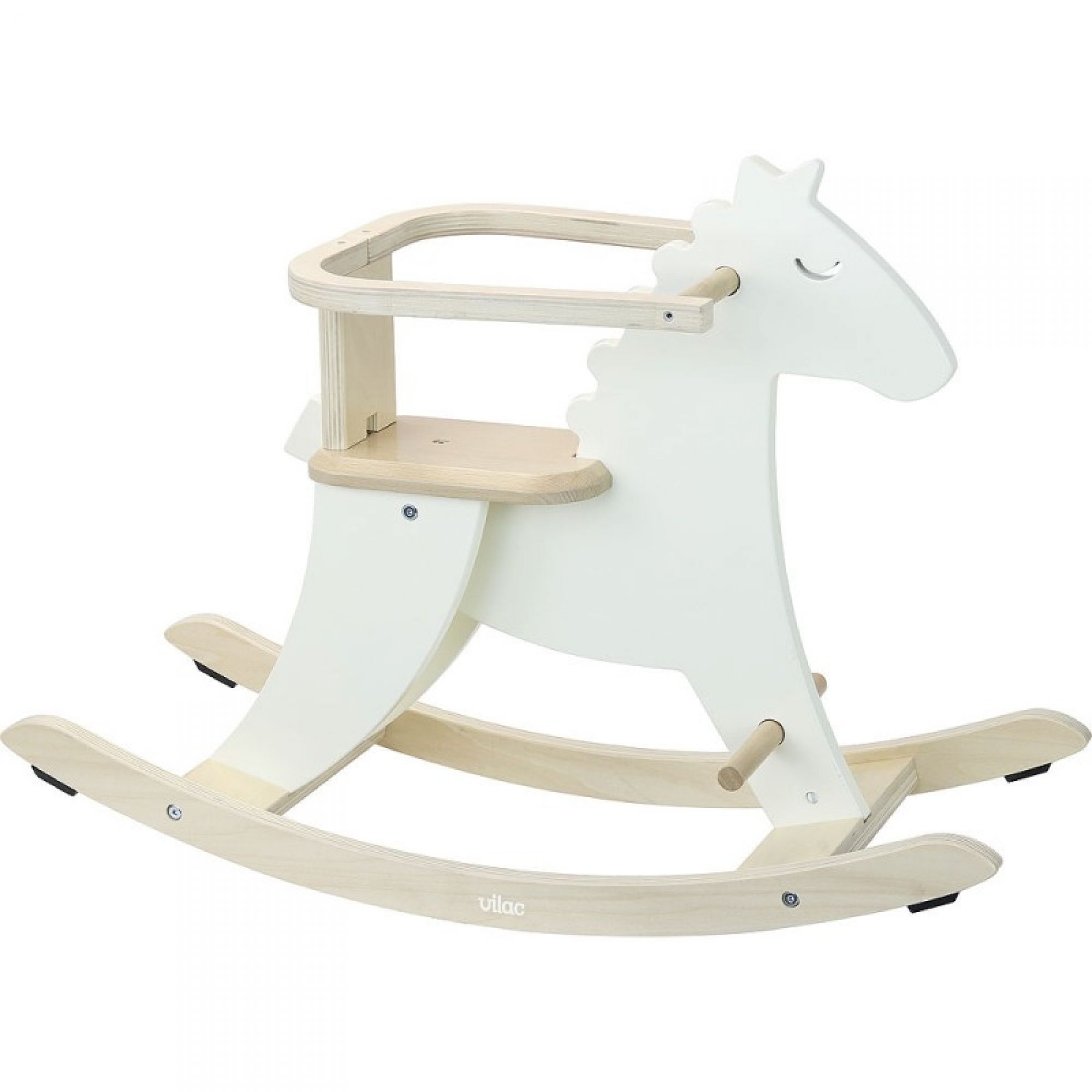 Cheval à bascule en bois Hudada ivoire avec arceau - Made in Bébé